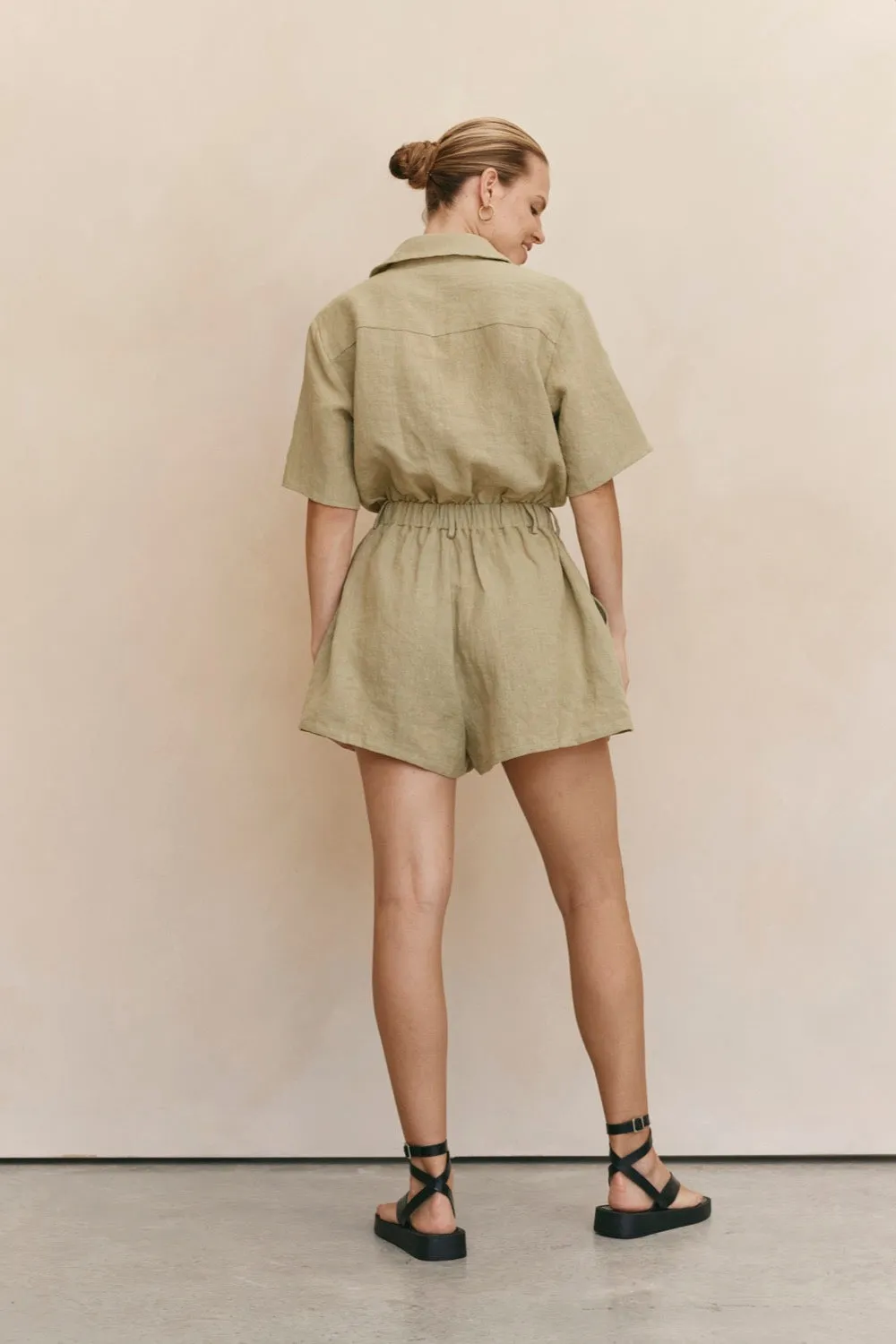 Carmita Linen Romper Sage