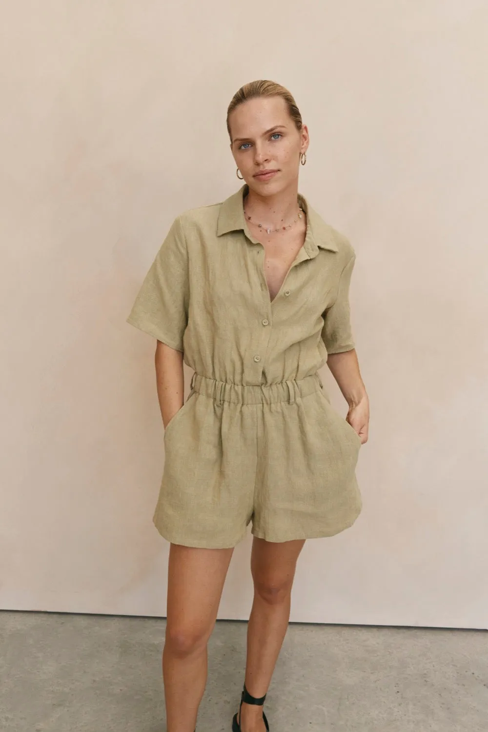 Carmita Linen Romper Sage