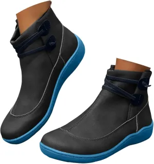 Cathalem Ankle Boots for Women 2024 Wide Calf, Comfy V-Cutout Side Zip Low Heel Ankle Booties, Vintage Leather Hiking Shoes, Pointed Toe Western Short Cowboy Boots, Non-Slip Bootie Fashion