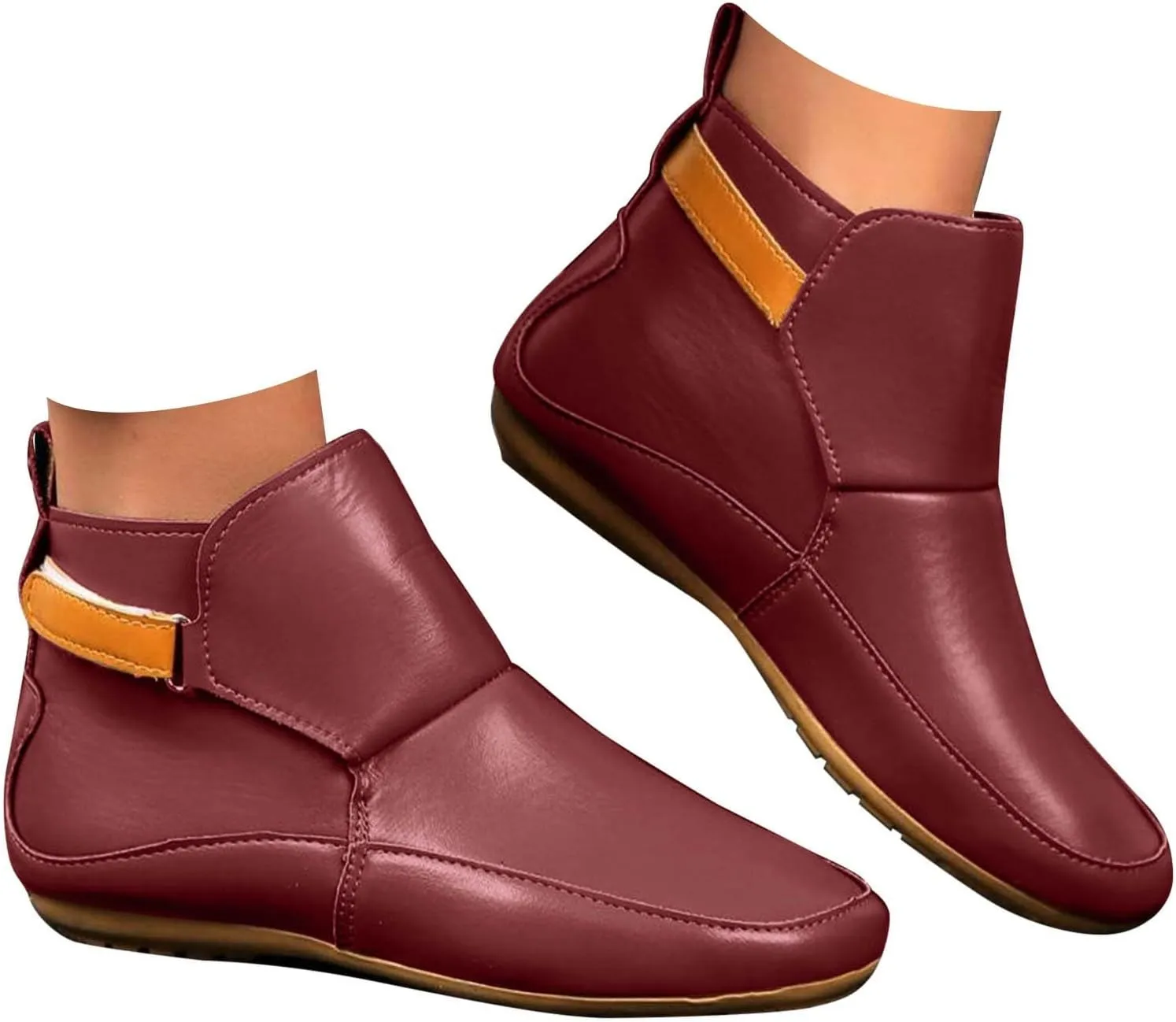 Cathalem Ankle Boots for Women No Heel,Arch Support Booties Side Zip-up Vintage Leather Damping Shoes Flat Heel Booties