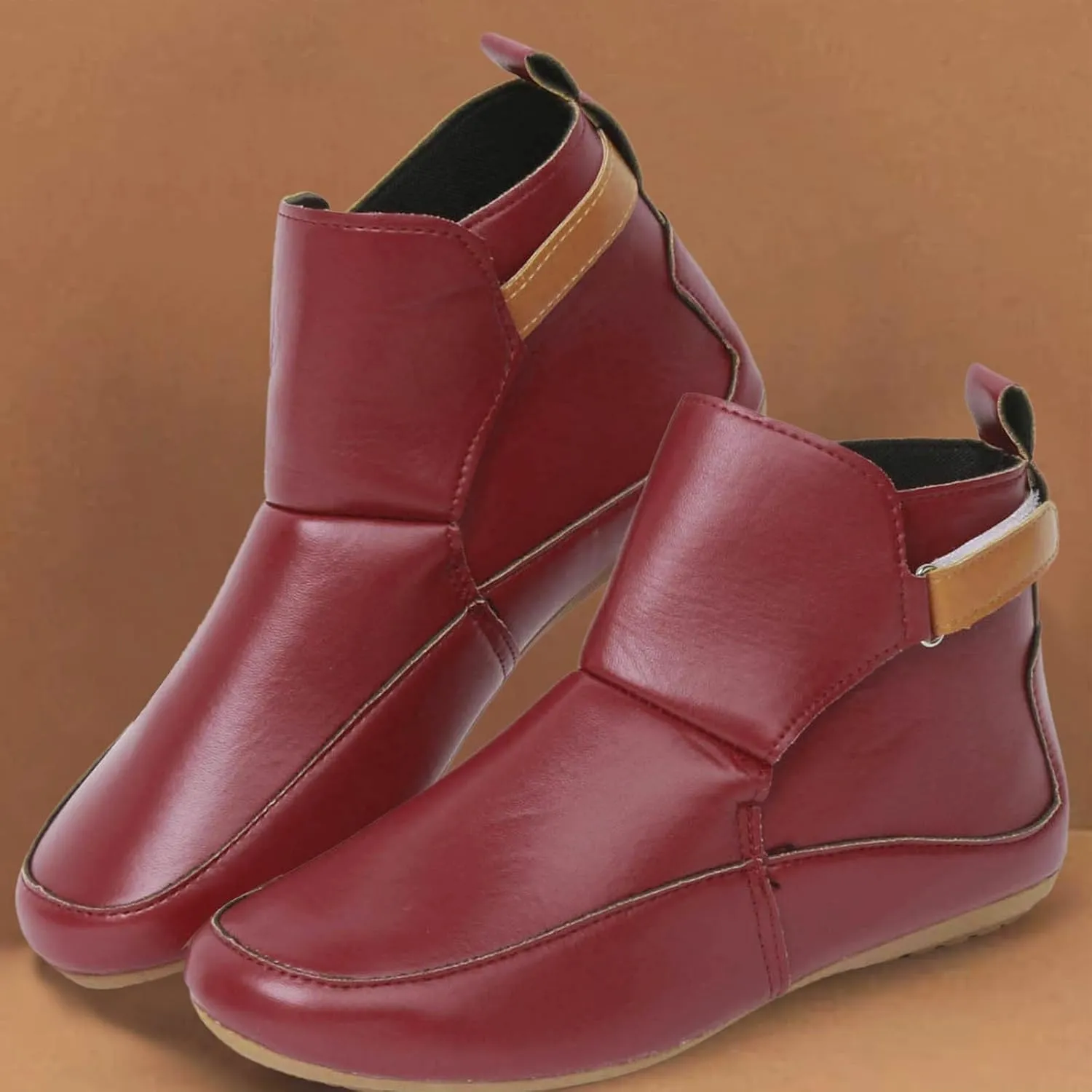 Cathalem Ankle Boots for Women No Heel,Arch Support Booties Side Zip-up Vintage Leather Damping Shoes Flat Heel Booties