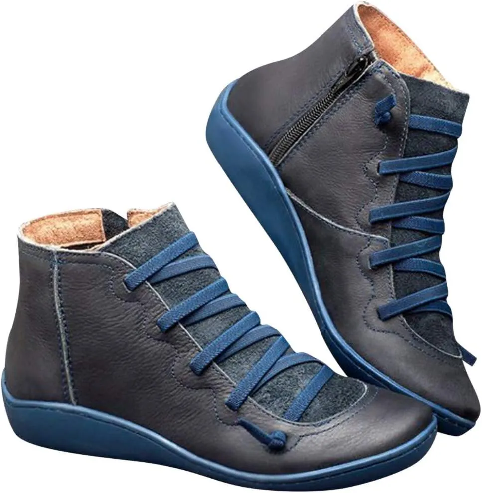 Cathalem Ankle Boots for Women,2024 New Flat Heel Booties Arch Support Booties Side Zip-up Vintage Leather Damping Shoes