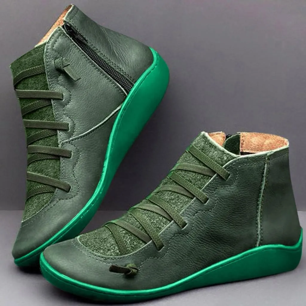 Cathalem Boots for Women Orthopedic Ankle Boots Arch Support Leather Comfortable Side Zip Wedge Booties Fall Boots Women