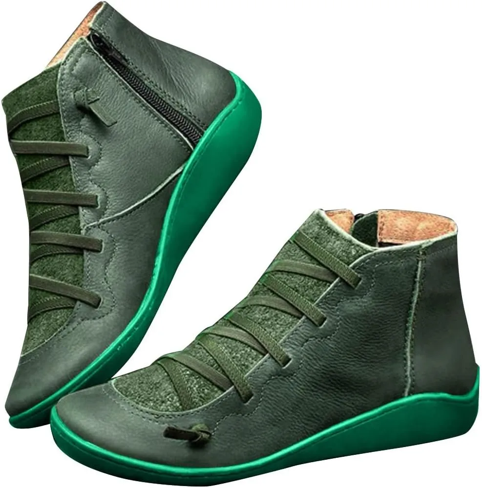 Cathalem Boots for Women Orthopedic Ankle Boots Arch Support Leather Comfortable Side Zip Wedge Booties Fall Boots Women