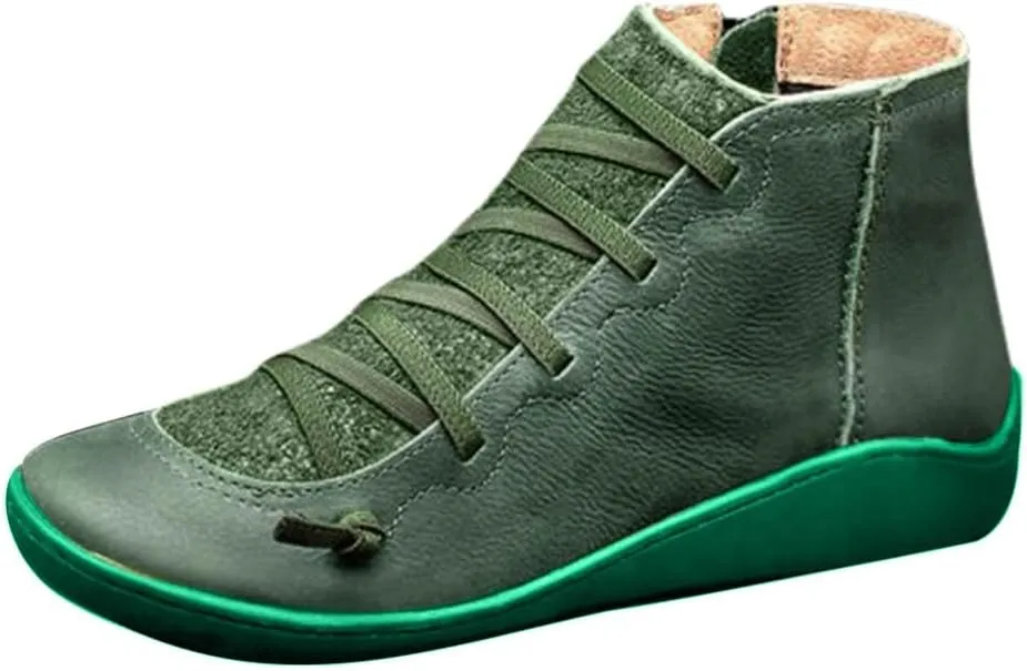 Cathalem Boots for Women Orthopedic Ankle Boots Arch Support Leather Comfortable Side Zip Wedge Booties Fall Boots Women