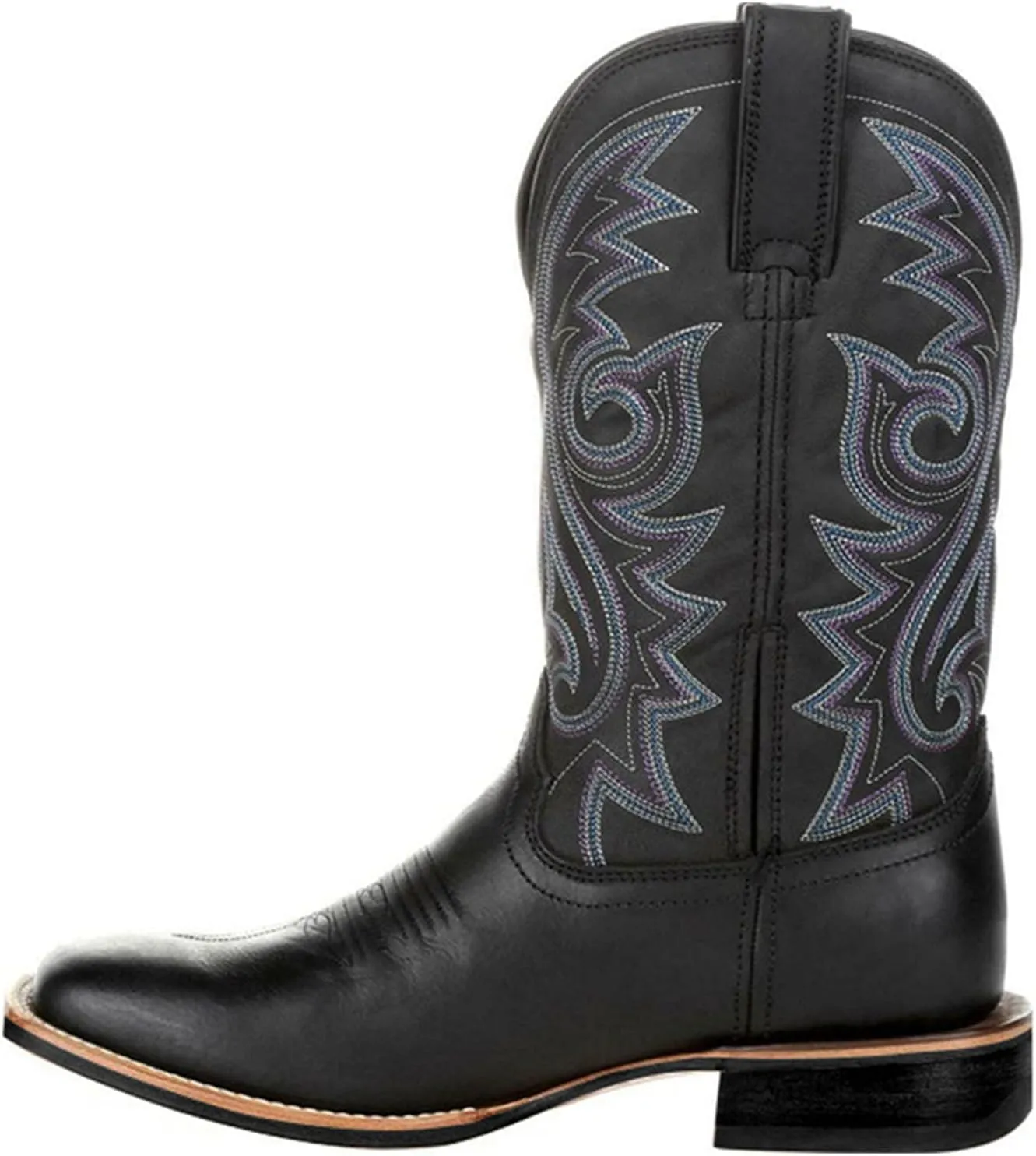 Cathalem Cowboy Boots for Women Mid Calf Cowgirl Boots Square Toe Chunky Heel Embroidery Stitched Western Boots