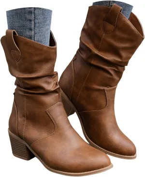 Cathalem Cowgirl Boots for Women, Cowboy Cowgirl Western Ankle Boots Fashion Low Chunky Heels Square Toe Fall Short Booties