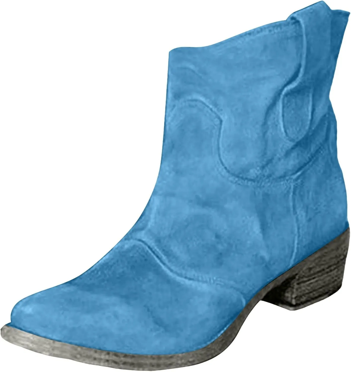 Cathalem Women's Western Cowboy Ankle Boots Low Heel Mid Calf Cowgirl Boots Slip On Round Toe Chunky Heel Fashion Retro Classic Boots Suede Back Zipper Fall Short Ankle Booties