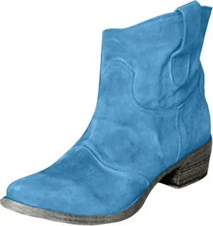 Cathalem Women's Western Cowboy Ankle Boots Low Heel Mid Calf Cowgirl Boots Slip On Round Toe Chunky Heel Fashion Retro Classic Boots Suede Back Zipper Fall Short Ankle Booties