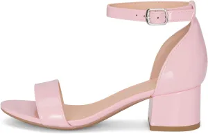 Chariot & Co - Match-IIS- Kids/Children/Girls Single Band Adjustable Ankle Strap Low Block Heels w/Comfortable Sole- Dress/Casual Pump Sandals