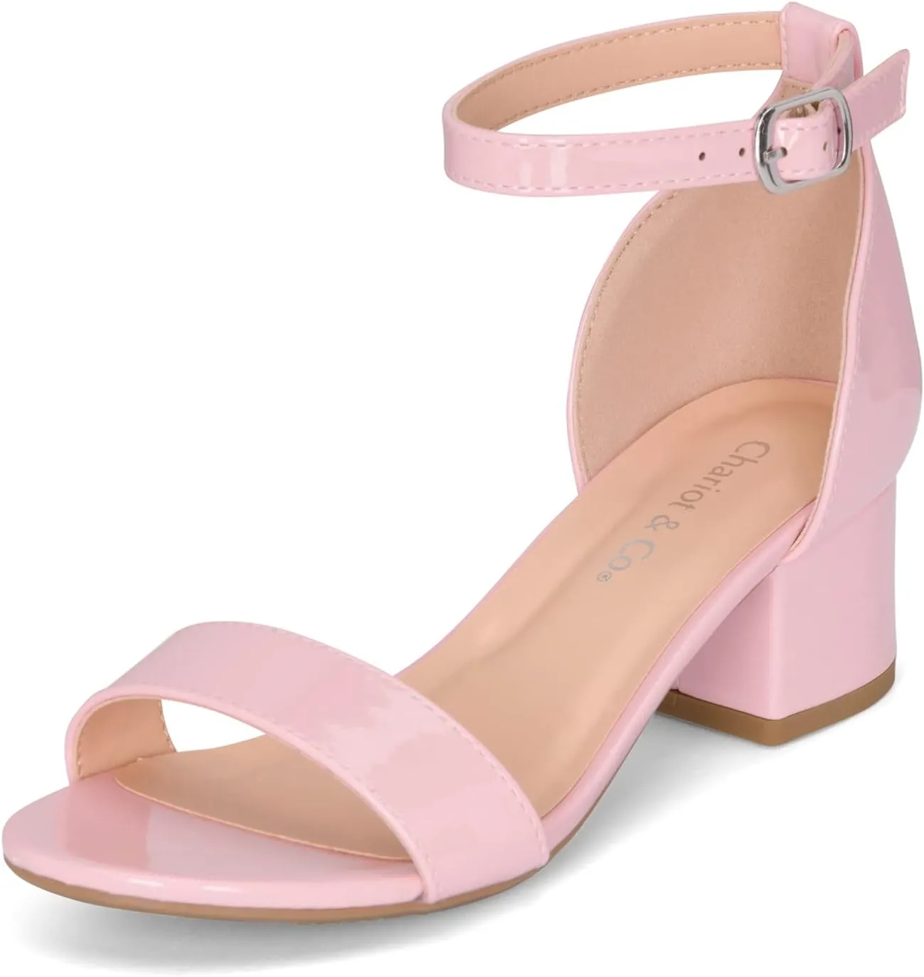 Chariot & Co - Match-IIS- Kids/Children/Girls Single Band Adjustable Ankle Strap Low Block Heels w/Comfortable Sole- Dress/Casual Pump Sandals