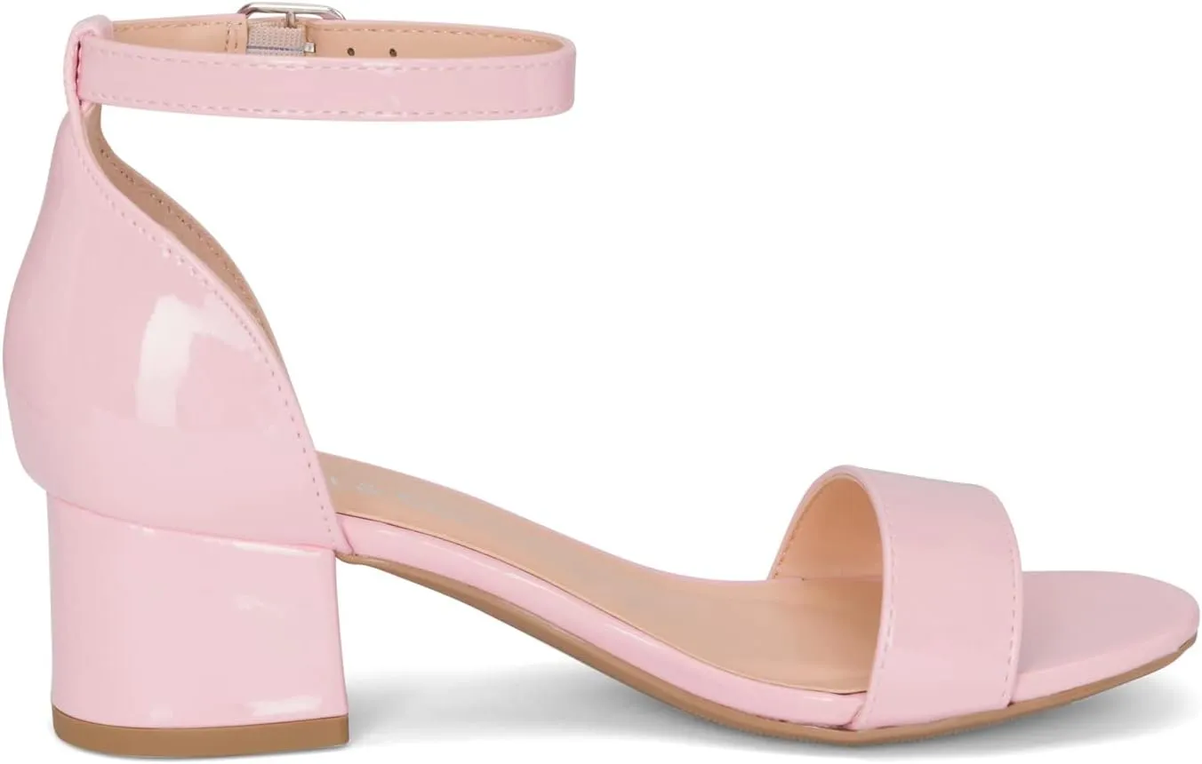 Chariot & Co - Match-IIS- Kids/Children/Girls Single Band Adjustable Ankle Strap Low Block Heels w/Comfortable Sole- Dress/Casual Pump Sandals