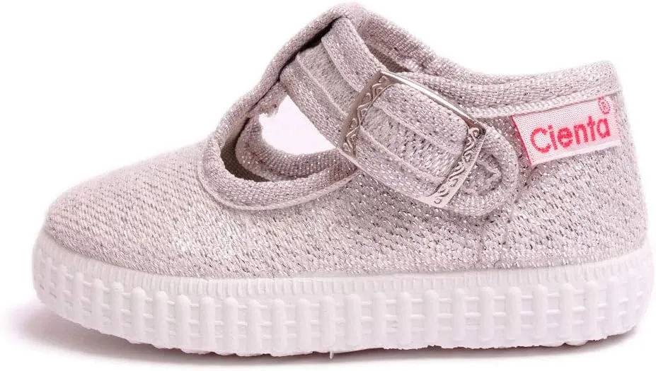Cienta Kid's 51013.26 T Strap Silver Sparkle Canvas Girl 22 M EU/6 M US Toddler