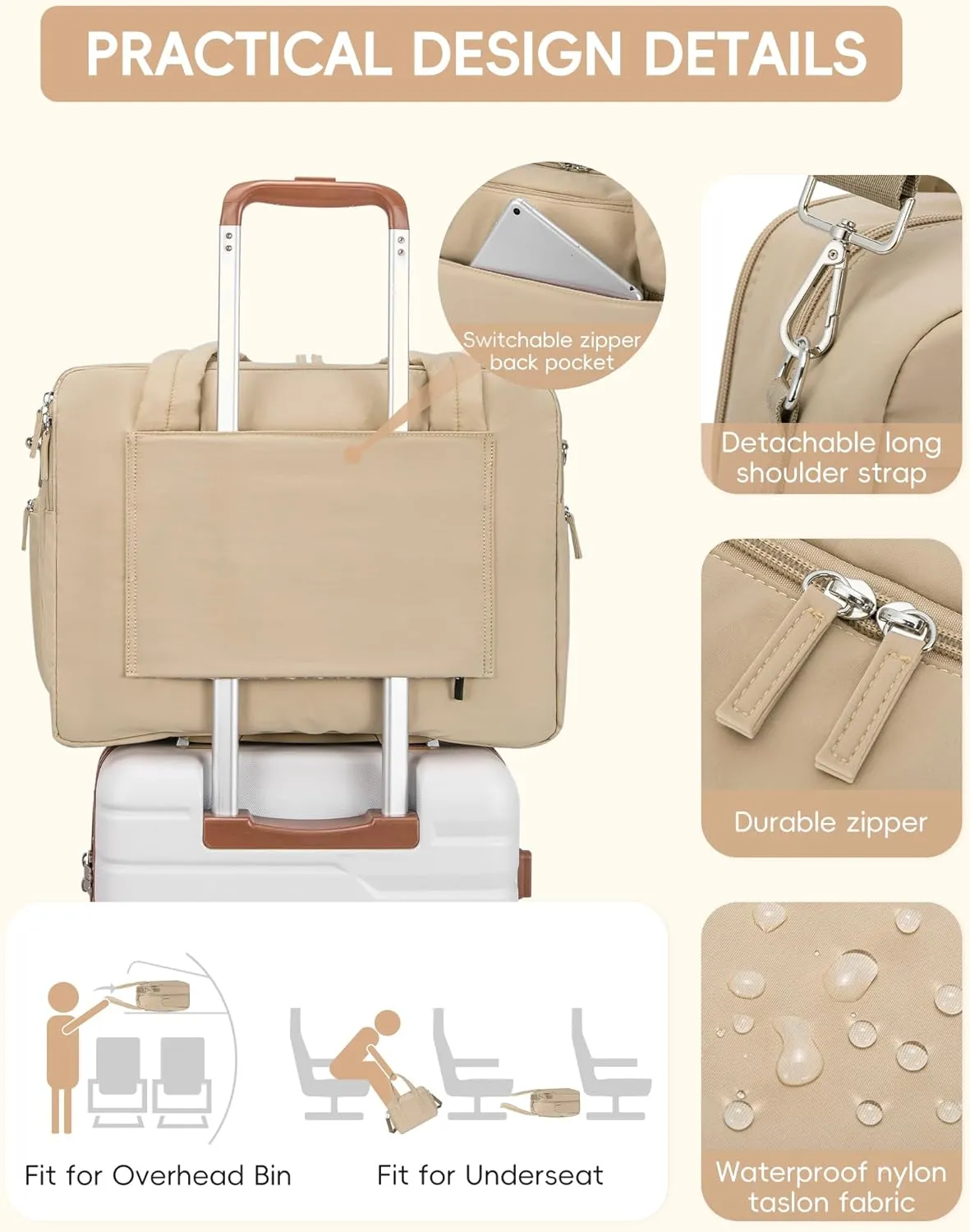 CLUCI Duffle Bag for Business Travel, Weekender Puffer Carry On With Shoe Compartment, Overnight Women's Bag With Laptop Storage