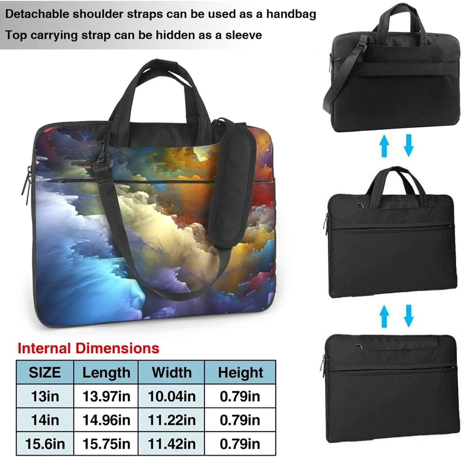 colorful cloud layer Print Laptop Shoulder Bag With Shoulder Strap Briefcase Slim Computer Bag For Women Men