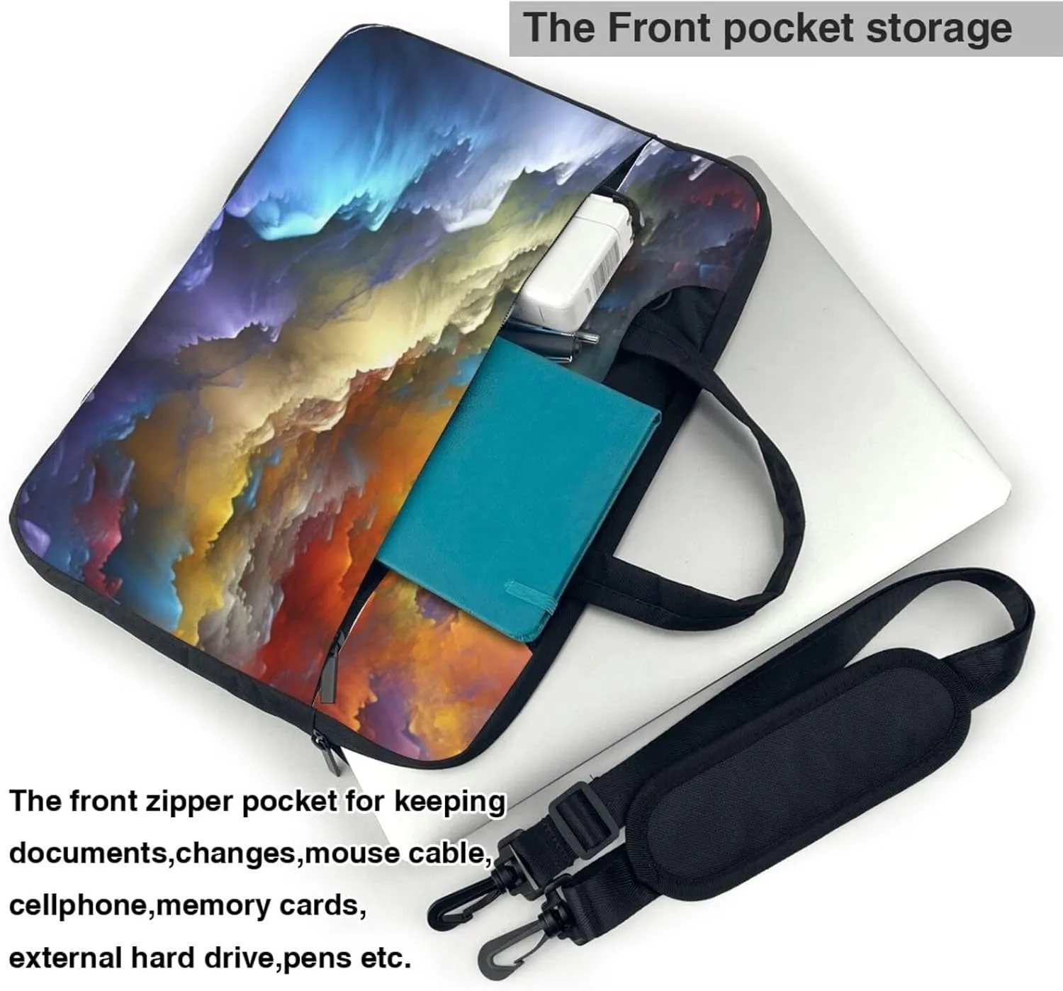 colorful cloud layer Print Laptop Shoulder Bag With Shoulder Strap Briefcase Slim Computer Bag For Women Men