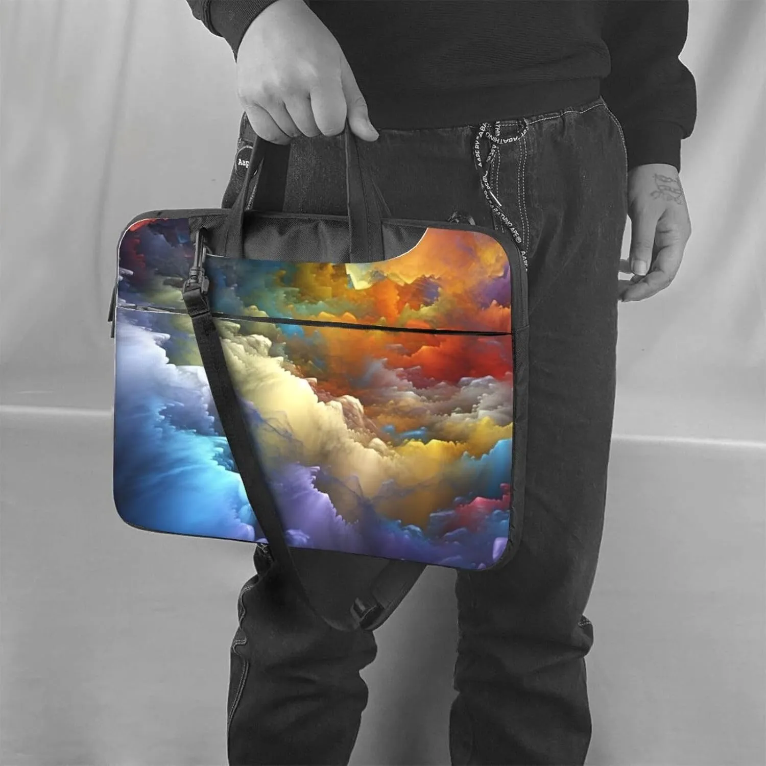 colorful cloud layer Print Laptop Shoulder Bag With Shoulder Strap Briefcase Slim Computer Bag For Women Men