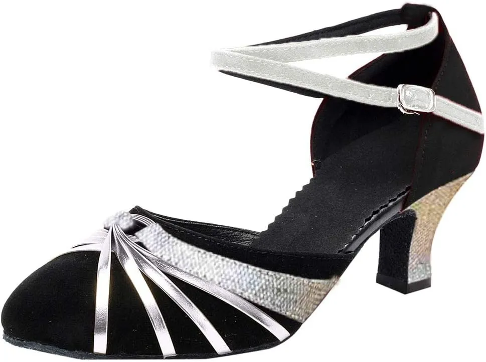 CsgrFagr Women's Prom Ballroom Latin Salsa Dance Shoes Square Dance Shoes Tan Small Heels Women (Silver, 7)