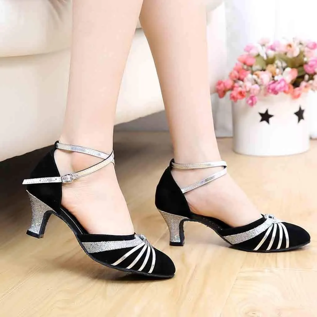CsgrFagr Women's Prom Ballroom Latin Salsa Dance Shoes Square Dance Shoes Tan Small Heels Women (Silver, 7)