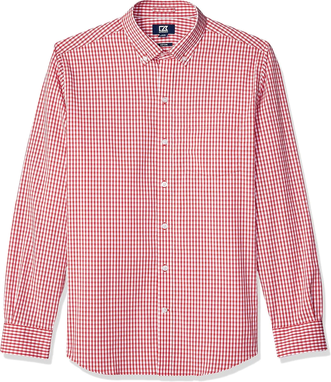 Cutter & Buck Men's Wrinkle Resistant Stretch Long Sleeve Button Down Shirt, Cardinal red Gingham, Large Tall