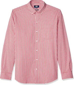Cutter & Buck Men's Wrinkle Resistant Stretch Long Sleeve Button Down Shirt, Cardinal red Gingham, Large Tall