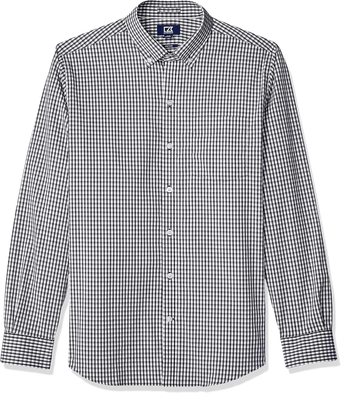 Cutter & Buck Men's Wrinkle Resistant Stretch Long Sleeve Button Down Shirt, Liberty Navy Gingham, Large Tall