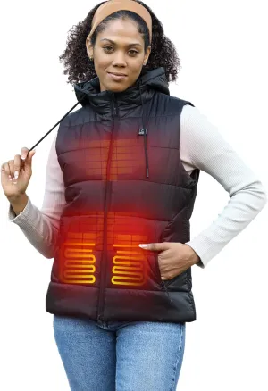 DEWBU Heated Vest with 12V Battery Pack, Multiple Power Supply Methods Lightweight Heated Clothes with Detachable Hood