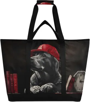Dog Clock Hat Large Insulated Tote Bag for Grocery Shopping Reusable Tote Bags for Women Men, Cooler Bag with Zippered Top & Handles for Beach Picnic Travel