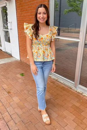 Enjoy the Moments Floral Print Yellow Top