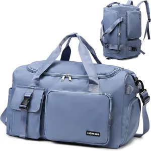 Eslcorri Gym Duffle Bag for Women Men, Sports Backpack with Wet & Shoe Compartment, Fitness Overnight Weekender Bag for Yoga, Swim, Travel (Style B, Blue)