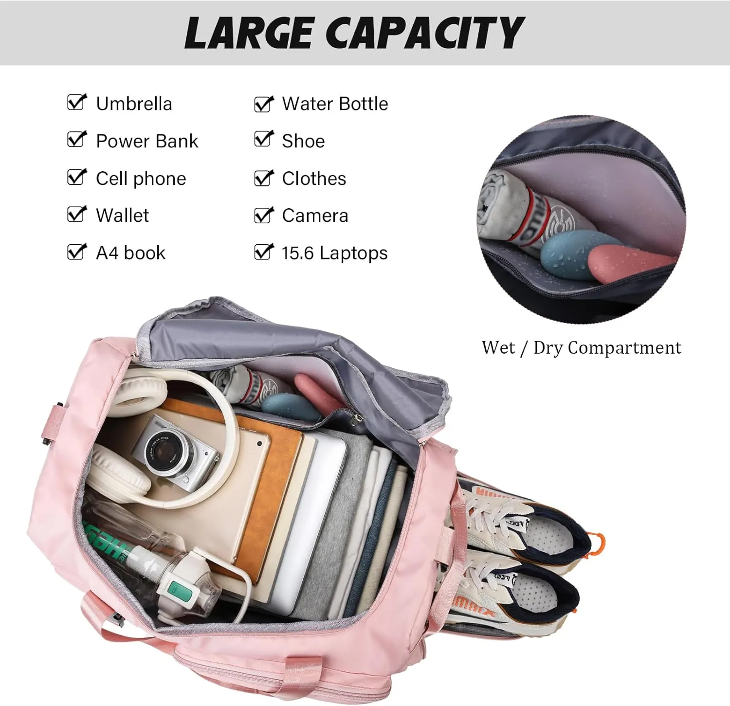 Eslcorri Gym Duffle Bag for Women Men, Sports Backpack with Wet & Shoe Compartment, Fitness Overnight Weekender Bag for Yoga, Swim, Travel (Style B, Blue)