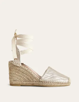 Esme Espadrille Wedges-Gold Metallic Leather