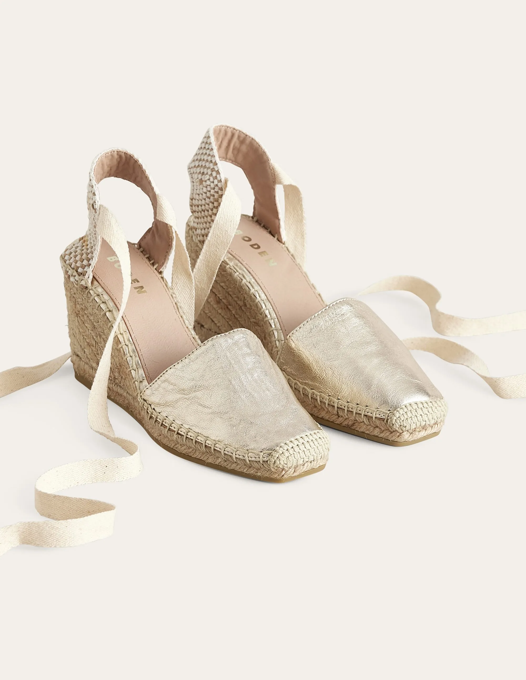 Esme Espadrille Wedges-Gold Metallic Leather