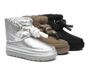 EVERAU® UGG Women Sheepskin Wool Waterproof Adjustable Drawstring Ankle Boots Delabra