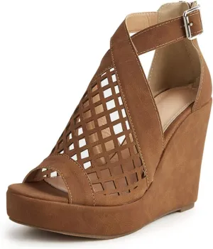 Fashion Summer Wedges Women Sandals, Ladies Platform Wedges Sandals High Heels Shoes, Open Toe (Color : Brown, Size : 8)