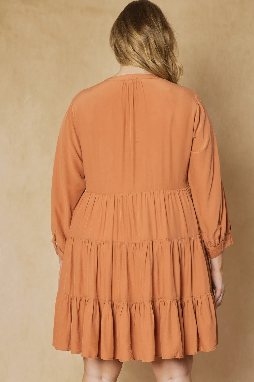 Floral Embroidered Tiered Dress, Terra Cotta