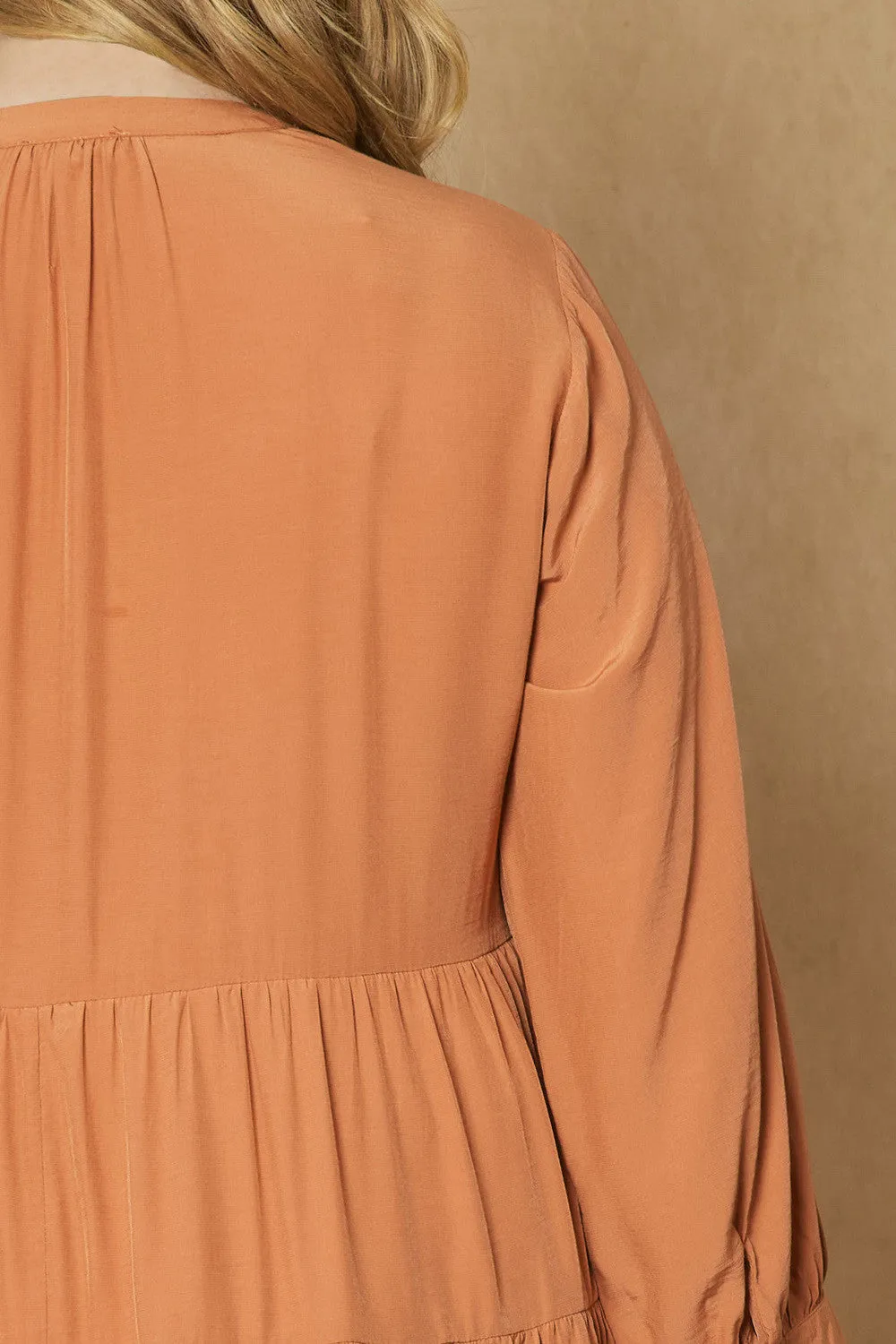 Floral Embroidered Tiered Dress, Terra Cotta