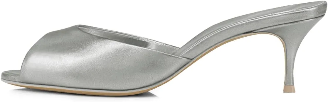 FSJ Women Comfort Peep Toe Low Kitten Heel Sandals Slip On Mules Wide Straps Backless Summer Dressy Slide Slippers Size 4-15 US
