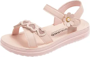 Girls Cute Sandals Cute Heart Pattern Dress Flats Shoes Princess Fashion Wedding Party Soft Bottom Shoes for Kids