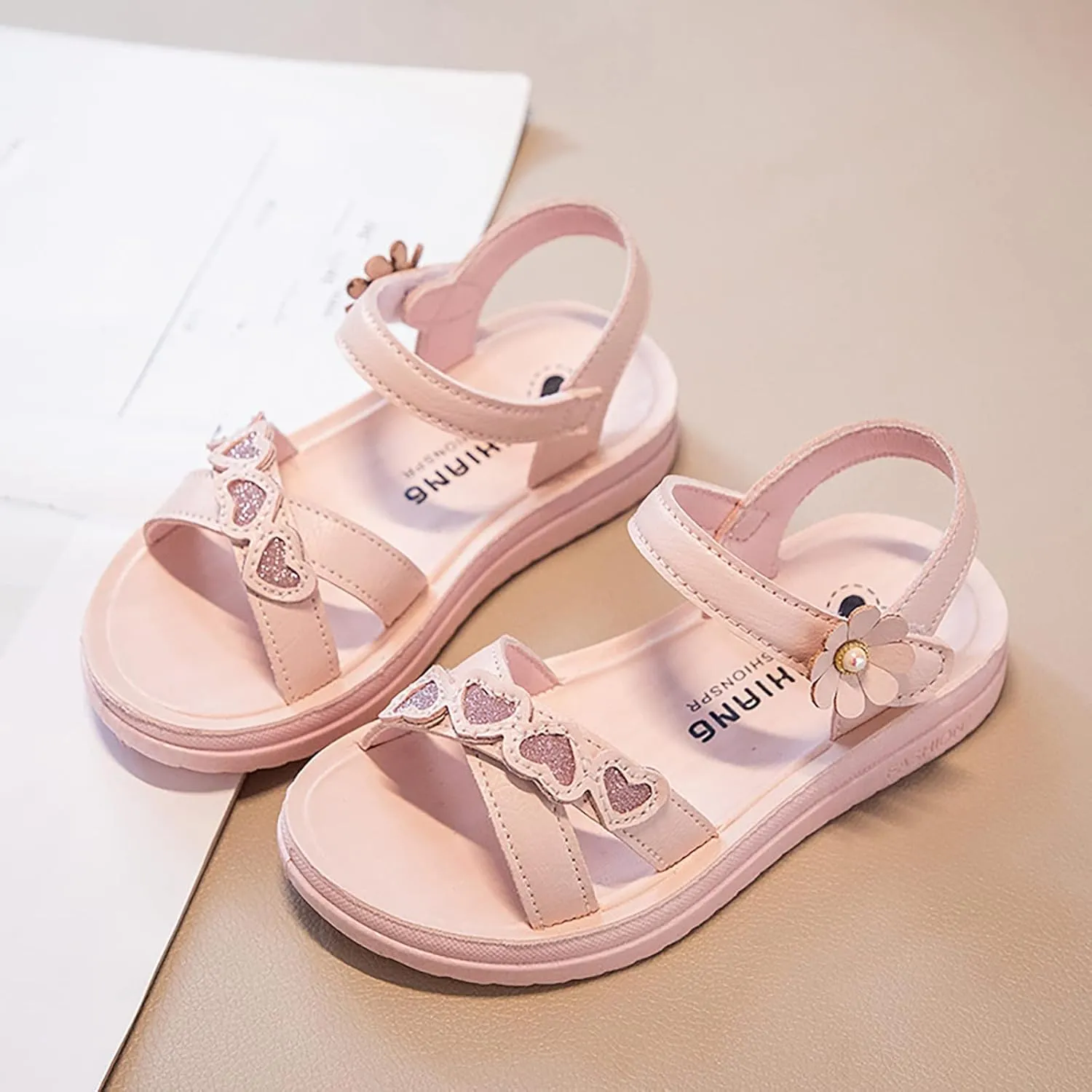 Girls Cute Sandals Cute Heart Pattern Dress Flats Shoes Princess Fashion Wedding Party Soft Bottom Shoes for Kids