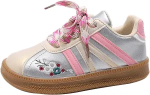 Girls Soft Flat Tennis Sneakers, Non-Slip Rubber Sole Suede Sneakers, Comfortable Low Top Slip on Shoes for Girls