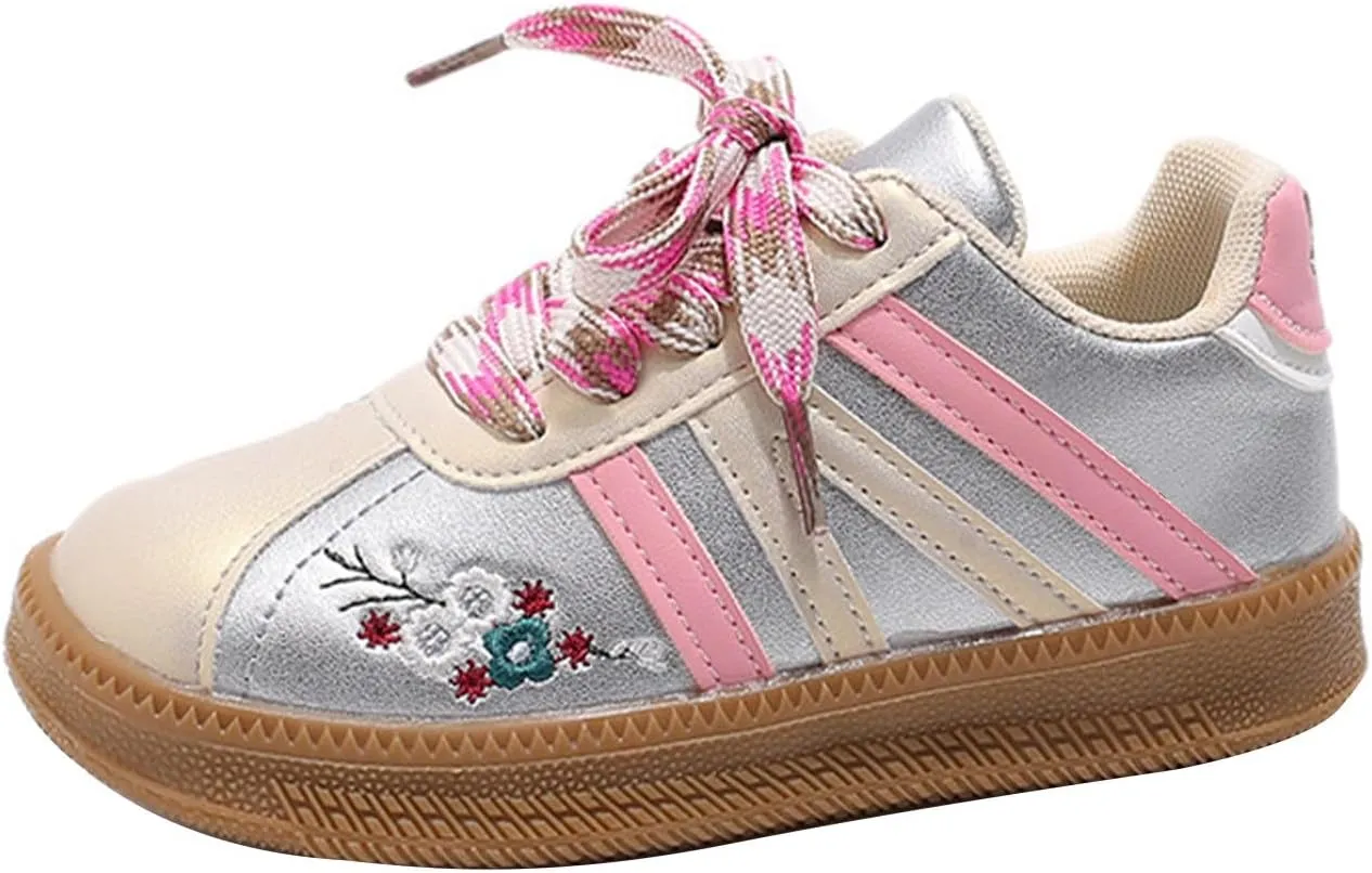 Girls Soft Flat Tennis Sneakers, Non-Slip Rubber Sole Suede Sneakers, Comfortable Low Top Slip on Shoes for Girls