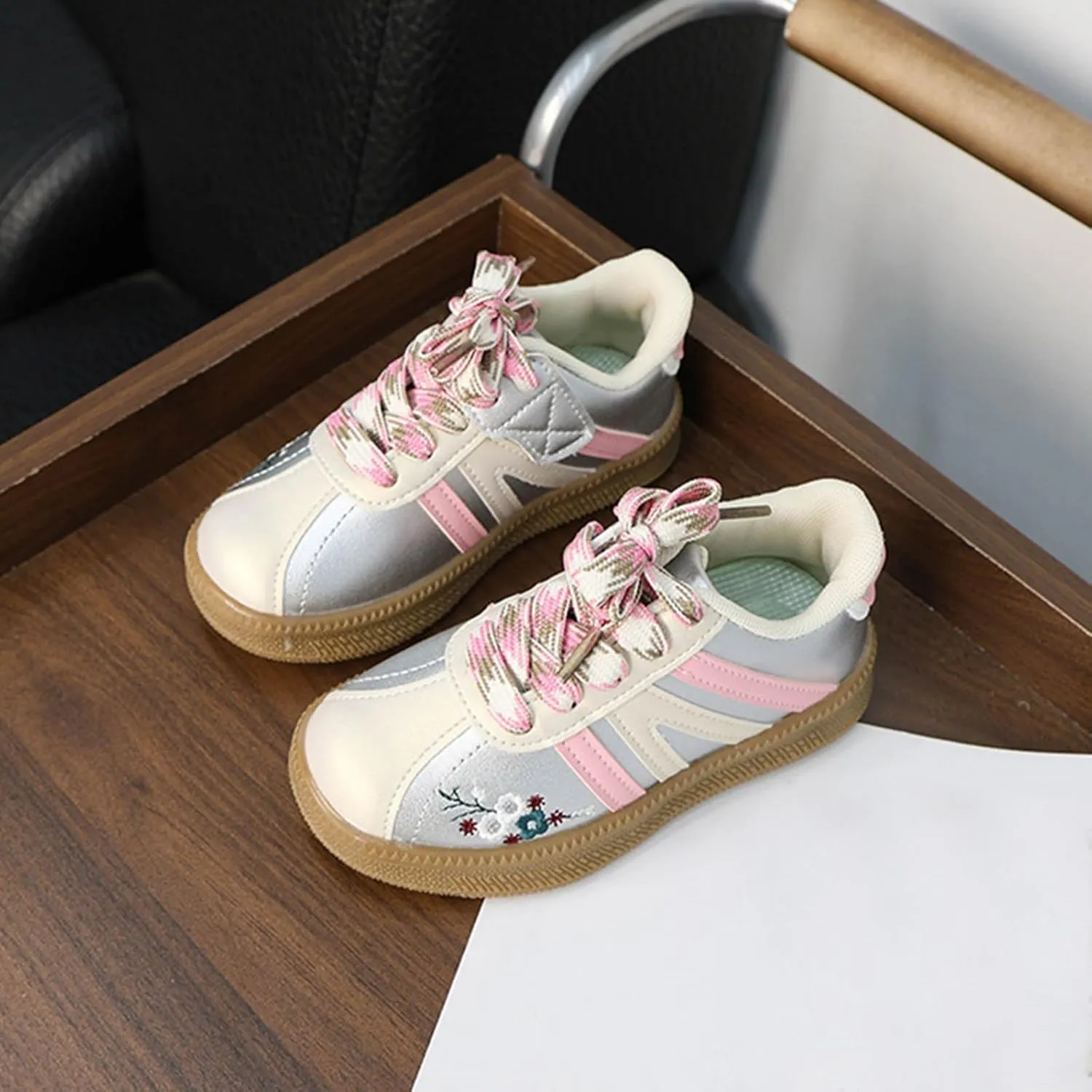 Girls Soft Flat Tennis Sneakers, Non-Slip Rubber Sole Suede Sneakers, Comfortable Low Top Slip on Shoes for Girls