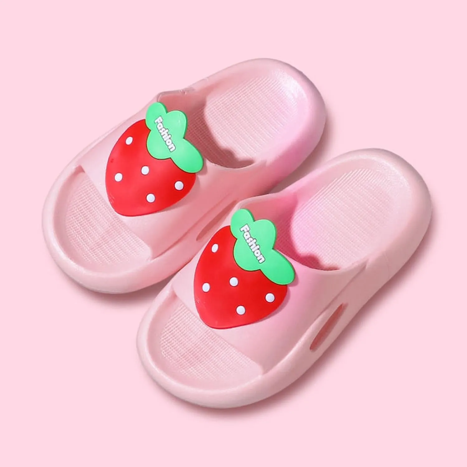 Girls Strawberry Slides Kids Beach Pool Shower Slides Anti-Slip Home Bathing Sandals Kids Cute Non Slip Slippers