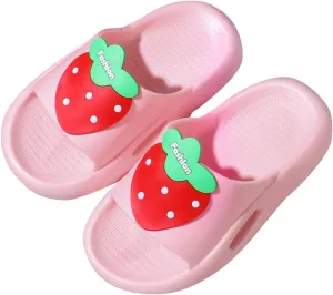 Girls Strawberry Slides Kids Beach Pool Shower Slides Anti-Slip Home Bathing Sandals Kids Cute Non Slip Slippers
