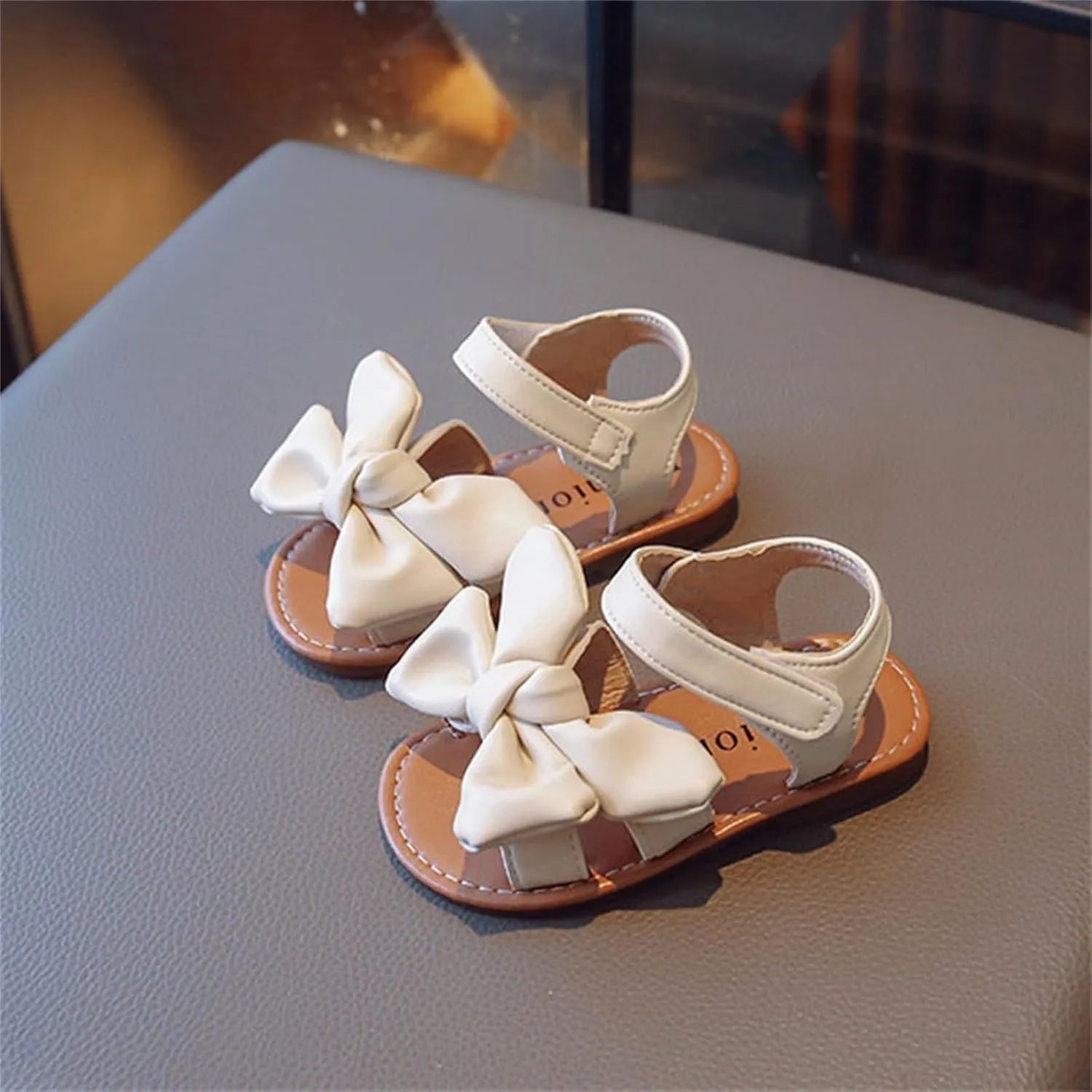 Girls Toddler Sandals Open Toe Flat Dress Sandals Cute Bowknot Solid Summer Shoes for Kids with Hook and Loop Wedge
