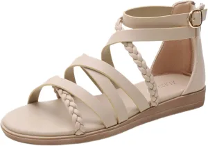 Gladiator Flat Strappy Dress Dressy Sandals Shoes for Women Open Toe Thong Ankle Strap Back Zipper Comfortable Flats Summer Beach Wedding Elegant Bohemian Sandal Going Out Travel Work Trendy Sandal
