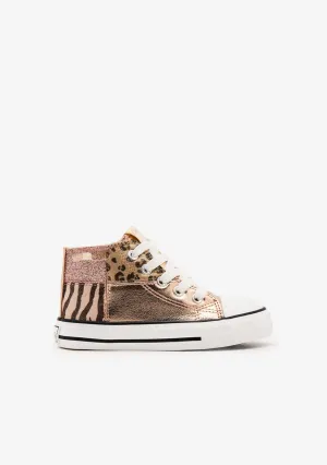 Gold Patchwork High Top Sneakers