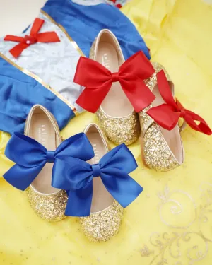 Gold Rock Glitter Mary Jane with Red or Royal Blue Satin Bow
