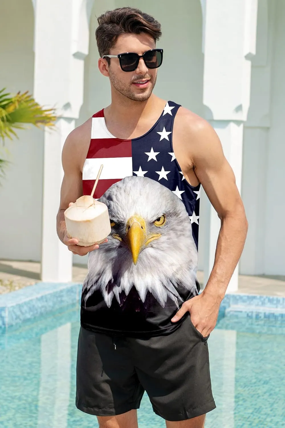 Goodstoworld Mens 3D Tank Top Novelty Graphic Breathable Quick Dry Sleeveless Beach Shirt S-4XL